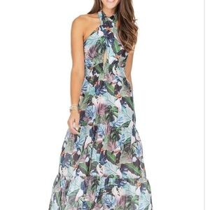 Jade Melody Tam Women’s Maxi Dress Size Large Toucan Jungle Lined $178 Halter